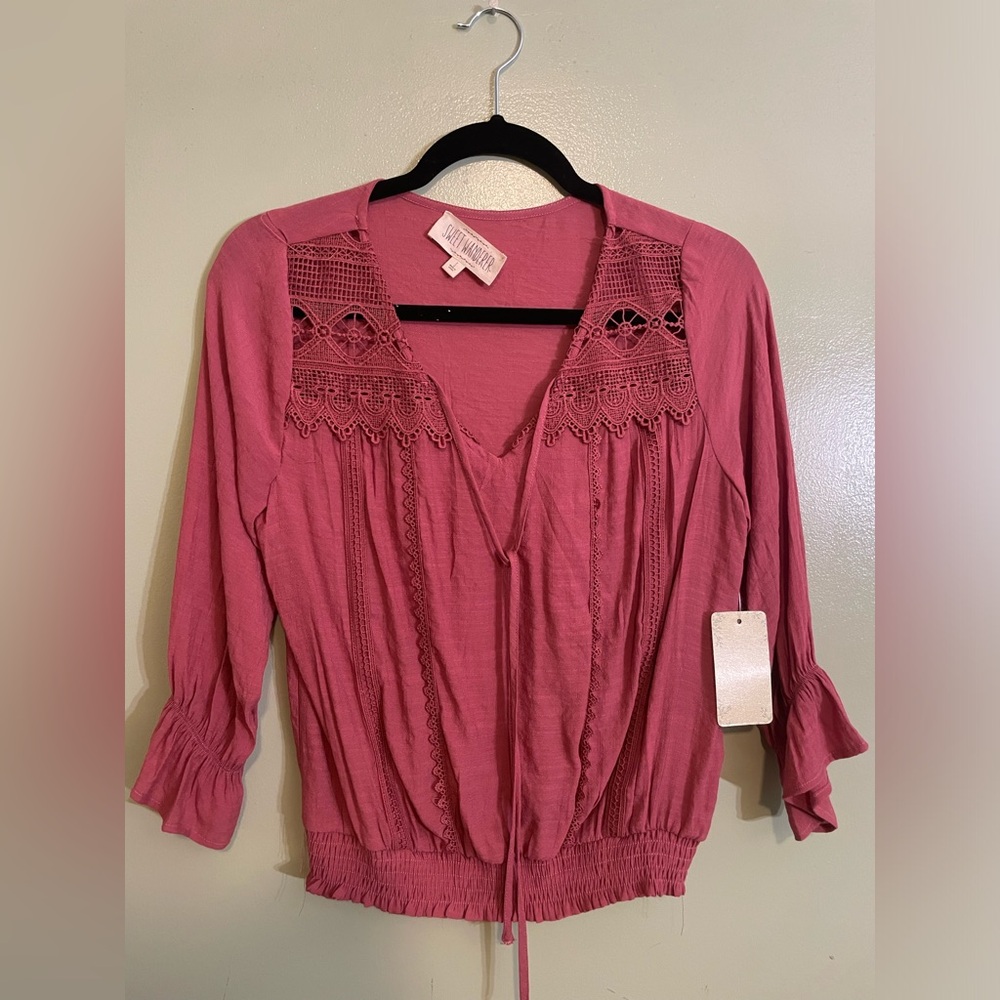 [sweet wanderer] pink boho peasant blouse size small nwt